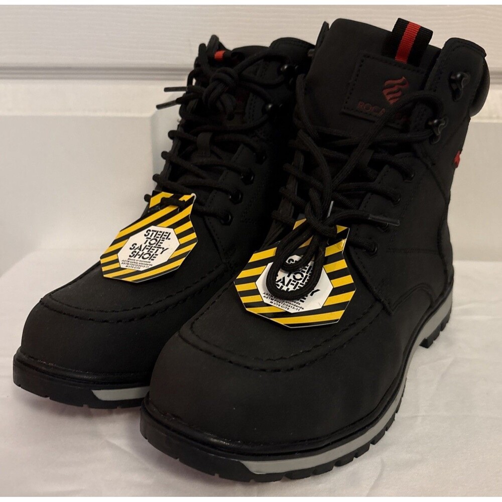 Rocawear Men's Brown Faux Leather Ankle Work Boot Lace Up Slip Resistant, Size 8